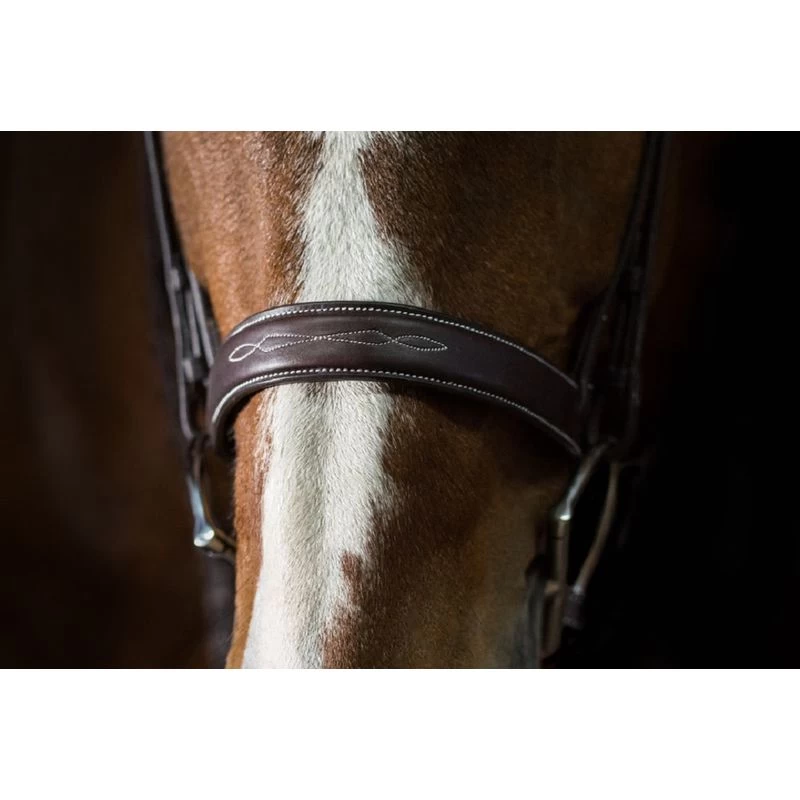 Pessoa PRO Fancy Stitched Wide Noseband Bridle - Dark Brown - Image 3
