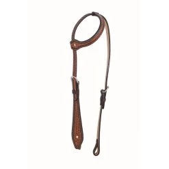 Western Rawhide Jim Taylor Performance Diamond Tear Drop One Ear Headstall - Two Tone Brown