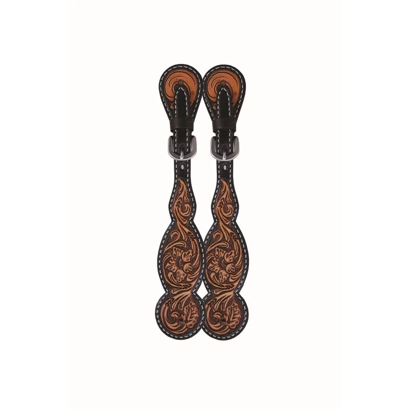 Western Rawhide Jim Taylor Performance Floral Tear Drop Spur Straps - Two Tone Brown