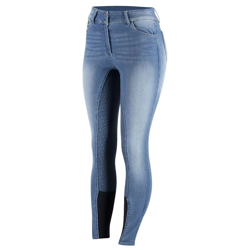 Horze Women's Kaia Highwaist Denim Silicone Full Seat Breech - Lead Blue - Image 6