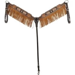 Western Rawhide Country Legend Bead Inlay Breastcollar - Tan Fringe