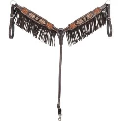 Western Rawhide Country Legend Bead Inlay Breastcollar - Brown Fringe