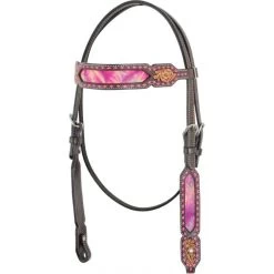 Western Rawhide Country Legend Tie Dye Browband Headstall/Pink - Dark Brown/Pink