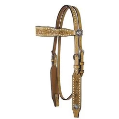 Western Rawhide Country Legend Buckstitch And Flower Browband Headstall - Golden Tan