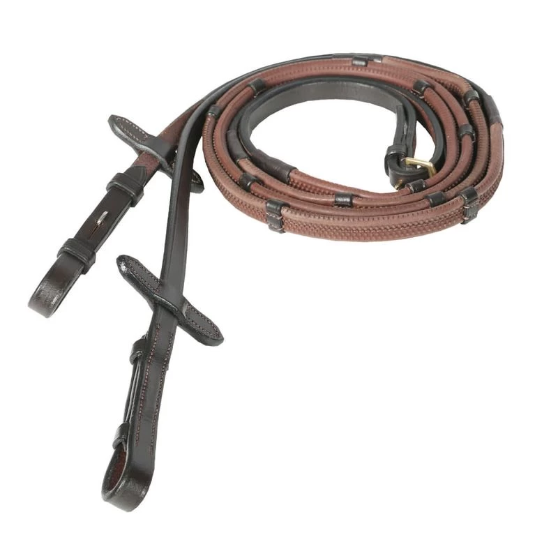 Horze Soft Grip Rubber Reins W/Stops - Dark Brown