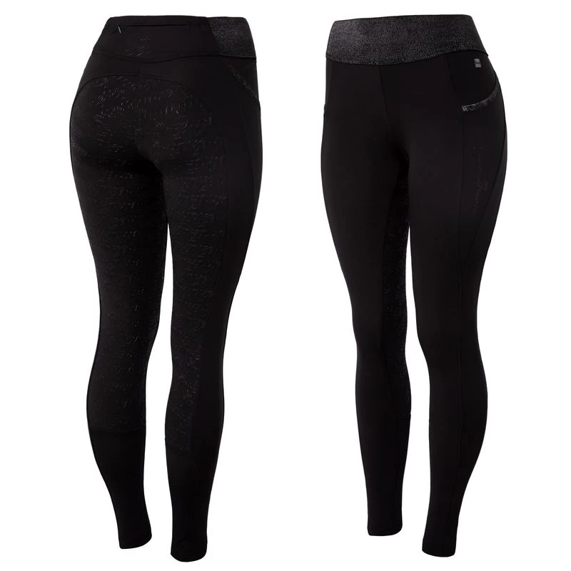 Horze Women's Winter Tights W/Black Glitter - Black