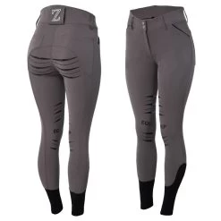 Horze Women's Full Seat Silicone Breeches W/Back Pocket Embroidery - Dark Grey