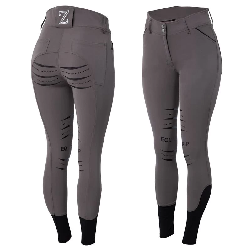 Horze Women's Full Seat Silicone Breeches W/Back Pocket Embroidery - Dark Grey