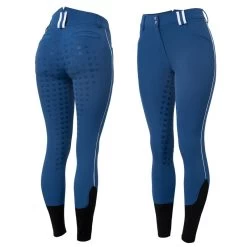 Horze Women's High Waist Full Seat Breeches W/Silicone Piping - Strong Blue