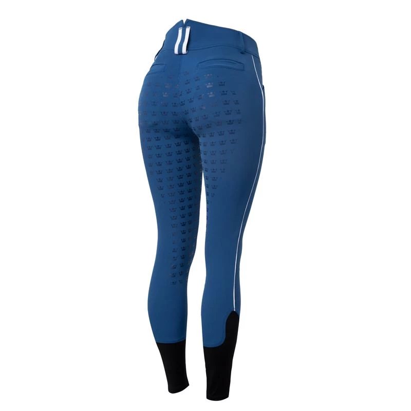 Horze Women's High Waist Full Seat Breeches W/Silicone Piping - Strong Blue - Image 2