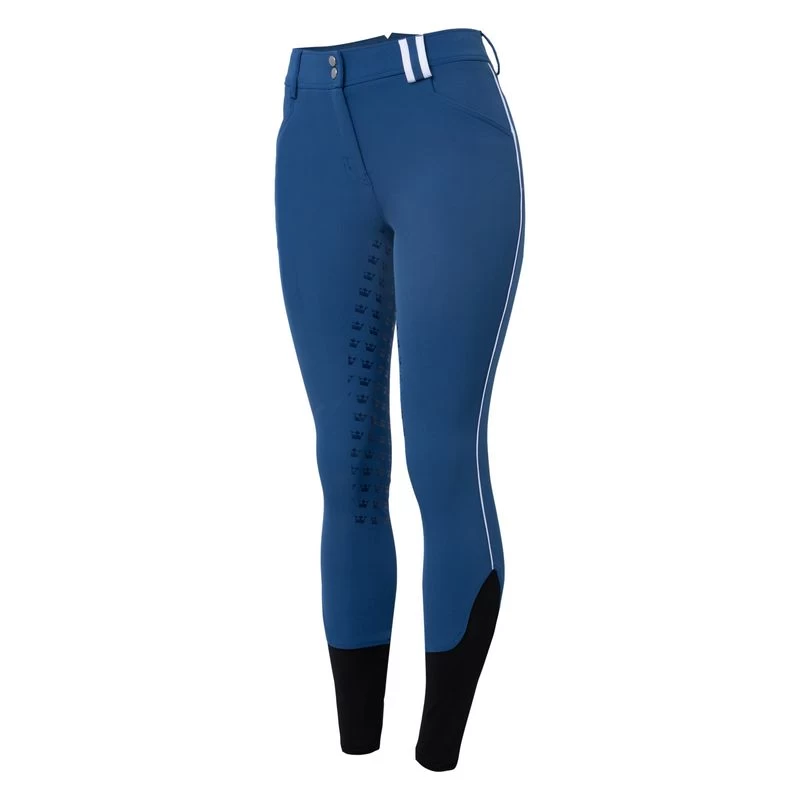 Horze Women's High Waist Full Seat Breeches W/Silicone Piping - Strong Blue - Image 3
