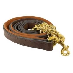 Perri's Padded Leather Lead W/Chain - Havana/Camel/Brass