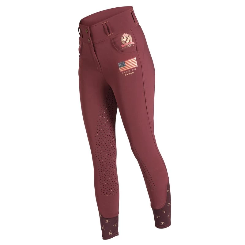 Shires Aubrion Women's Team Breeches - Burgundy
