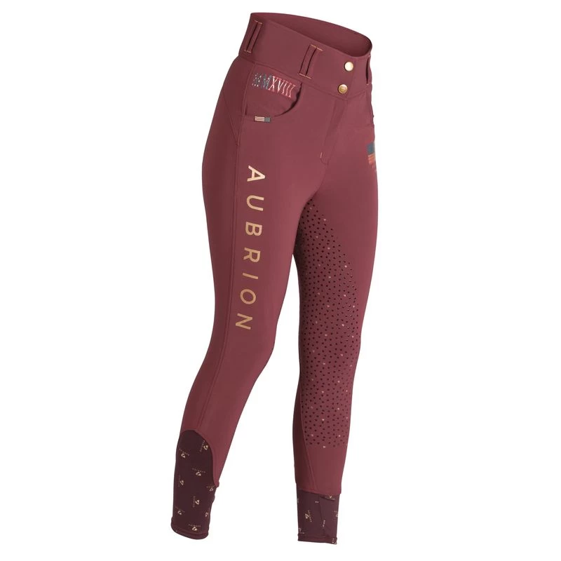 Shires Aubrion Women's Team Breeches - Burgundy - Image 2
