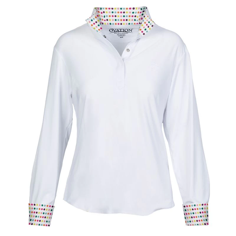 Ovation Kids' Ellie Quarter Snap Show Shirt - White/Confetti Dots