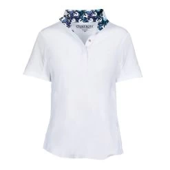 Ovation Kids' Ellie Quarter Snap Short Sleeve Show Shirt - White/Blue Whims Horses