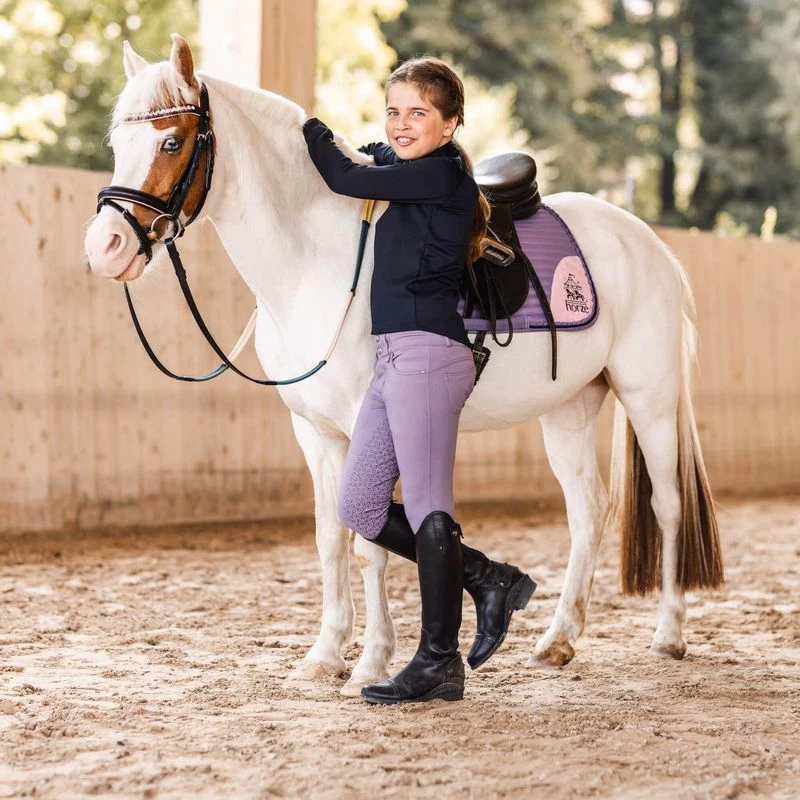 Horze Kids' Tara High Waist Full Seat Breeches - Grey Ridge Purple - Image 3