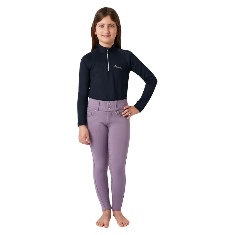 Horze Kids' Tara High Waist Full Seat Breeches - Grey Ridge Purple - Image 4